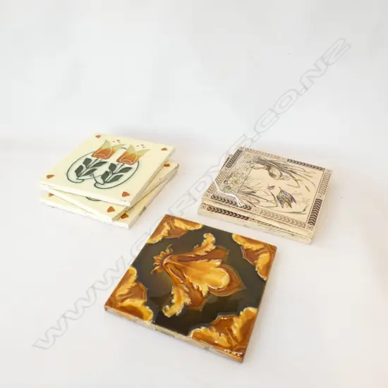 6 ASST VINTAGE TILES INCL 3 ART NOUVEAU & 2 BIRD DESIGN 155MM