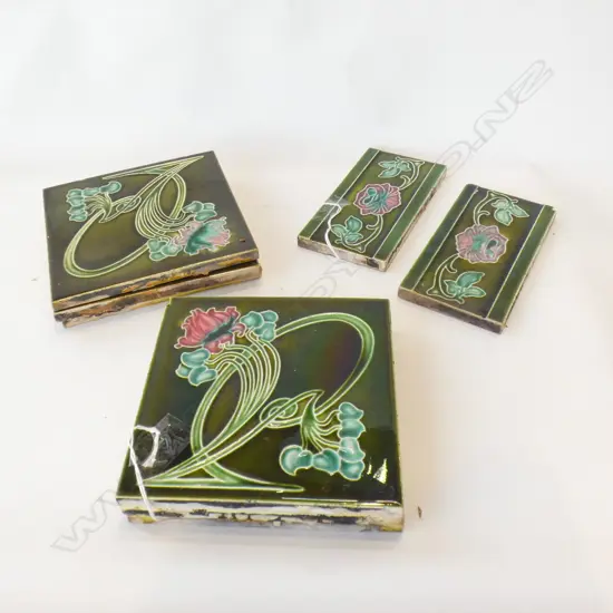 6  VINTAGE ART NOUVEAU TILES (SAME PATTERN) SQ 155MM + 2 HALF TILES