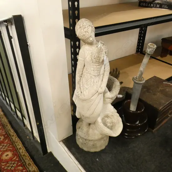 VINTAGE CONCRETE GARDEN STATUE WOMAN AT WELL H.580mm