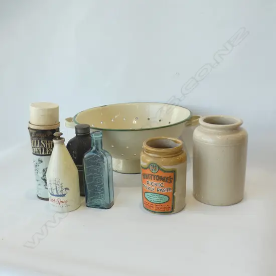 ENAMEL COLANDER. KIRKPATRICK CROCK. BS REPELLENT OLD SPICE ETC
