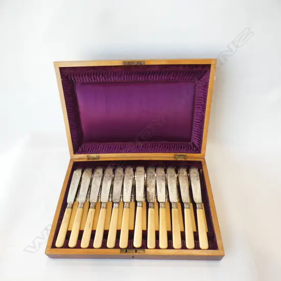 12 PLACE IVORINE HANDLED FISH SET, CASED ....