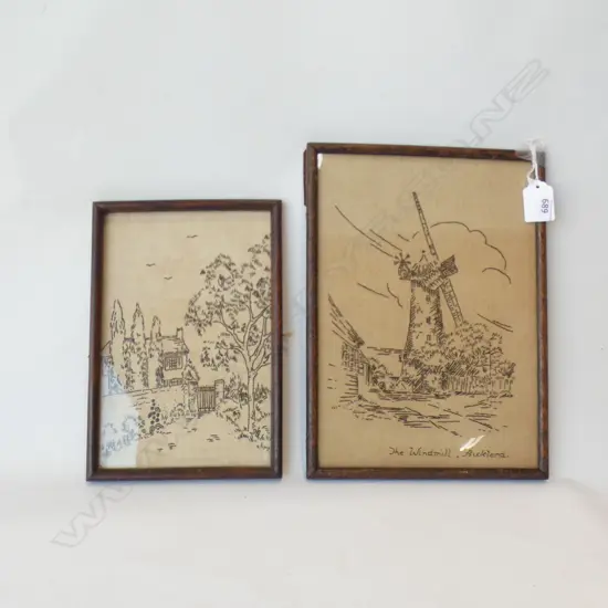 TWO SMALL FRAMED NEEDLE WORKS - PARTINGTONS MILL & OTHER, 270 x 95mm