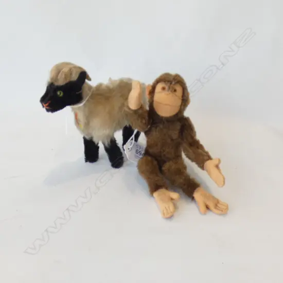 STEIFF;  MONKEY (H 170MM) & SNUCKI GOAT (W TAG)  (L130MM)