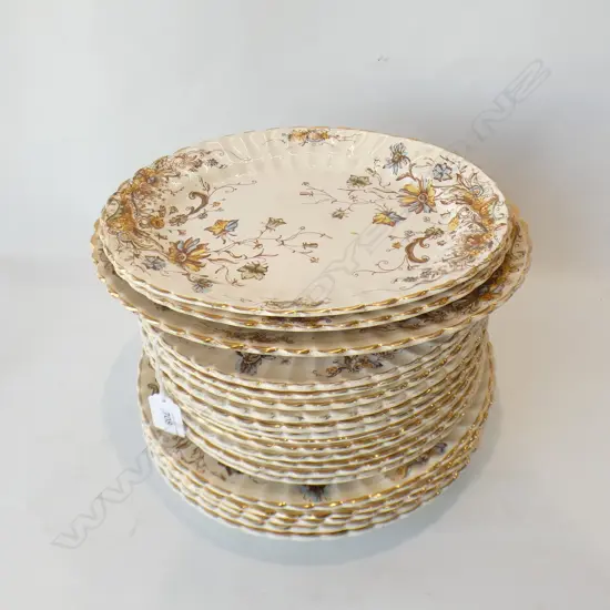 20 VINTAGE PLATES + 2 TUREENS, ROYAL HAEGER BROWN VASE & GREEN BOWL