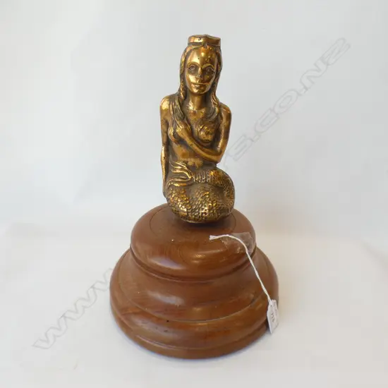 HEAVY BRASS MERMAID ON WOODEN STAND H 340MM