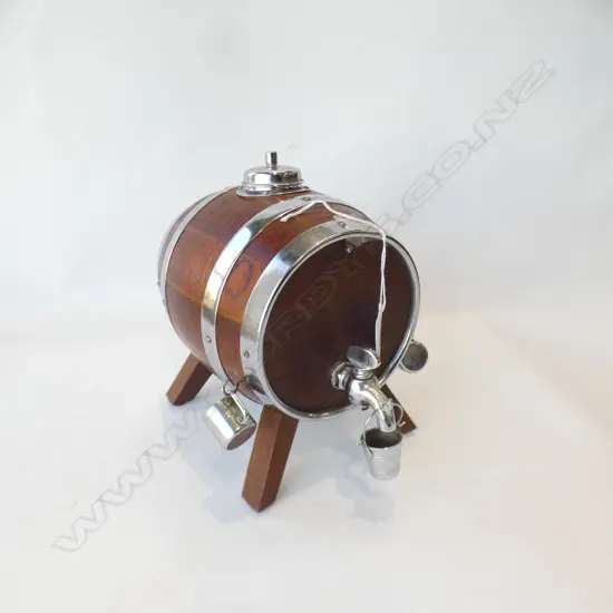 1920s OAK LIQUER BARREL DISPENSER; CHROME FITTINGS