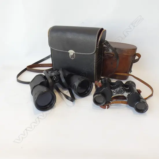2 PR OLD CASED BINOCULARS 