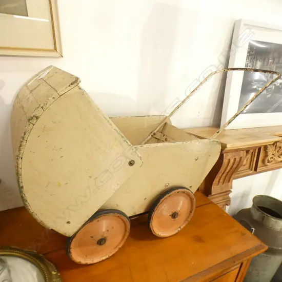 VINTAGE PAINTED WOODEN PRAM