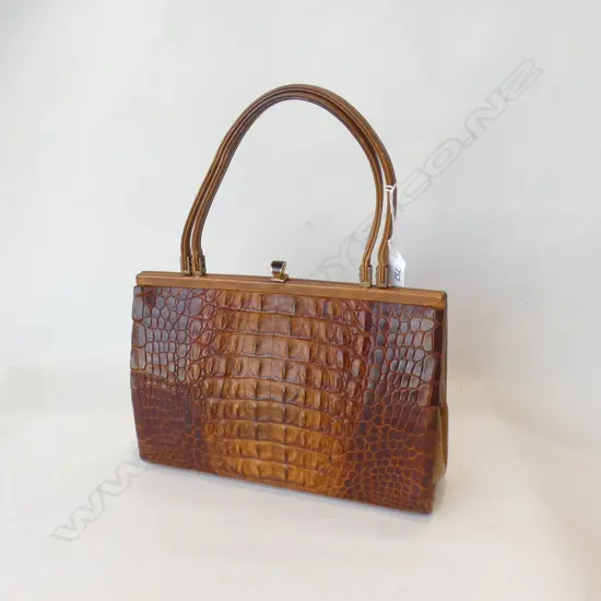 VINTAGE CROCODILE & CALF LEATHER LADIES HAND BAG L 280MM