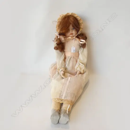 LG FRENCH PORCELAIN DOLL BY M HILL '87 IN ORIGINAL CLOTHES H 670MM