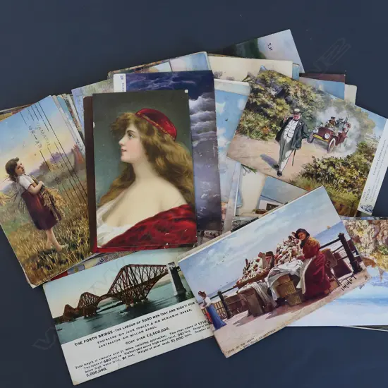 COLLECTION VINTAGE POSTCARDS w. NZ STAMP c.1900