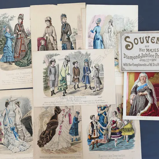 SOUVENIR OF QUEEN VICTORIAS JUBILEE 1897 w. FOLD OUT CHROMOLITHOGRAPHS + FASHION PLATES 1860