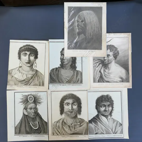 7 PORTRAIT COPPER ENGRAVINGS FROM COOKS VOYAGES c.1795