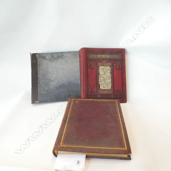 2 ANTIQUE EMPTY LEATHER BOUND ALBUMS + ALBUM FOR 'NEWSPAPER CUTTINGS' 