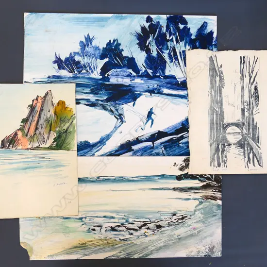 4 JOHN HORNER ORIGINAL ARTWORKS; 3 W/C + LITHO