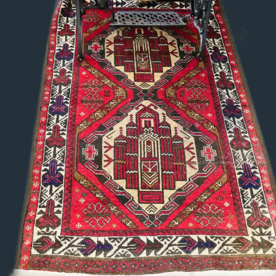 BALUCHI HAND KNOTTED SMALL TWINMEDALLION RUG 1500 x 920 mm
