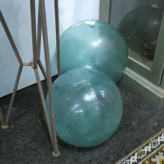 2 GREEN GLASS FISHING FLOATS