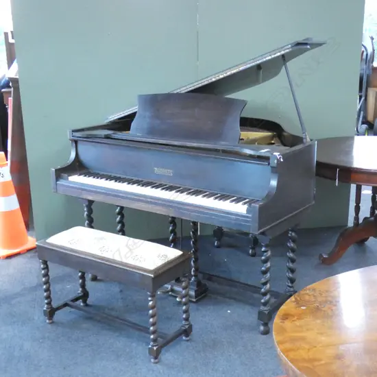 VINTAGE ALLISONETTE BABY GRAND OAK PIANO BARLEY TWIST LEGS + STOOL...