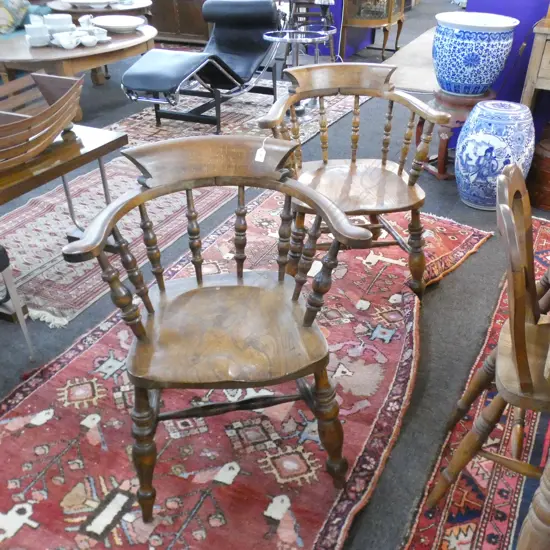 PAIR YEW OR ELM CAPTAINS CHAIRS