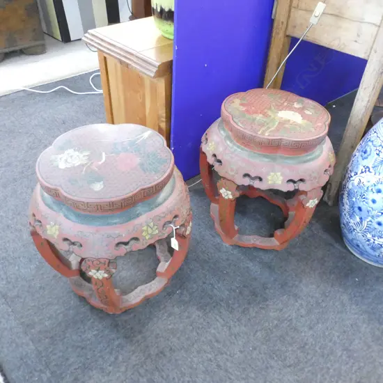 PR LACQURED ORIENTAL DRUM SIDE TABLES H.460mm