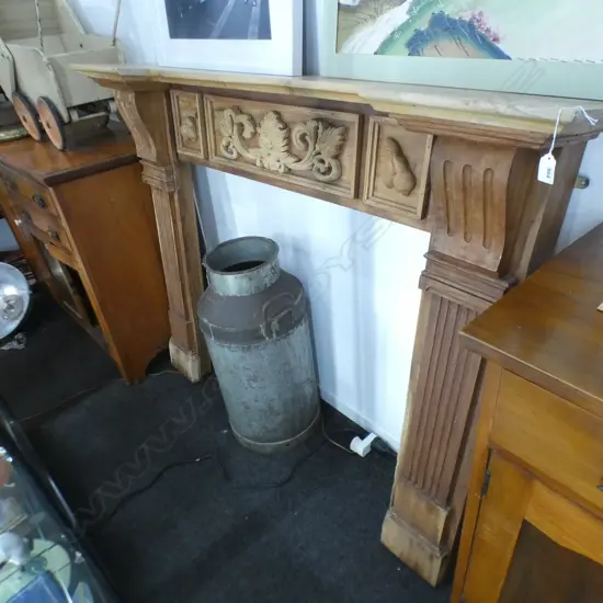 CARVED WOODEN FIREPLACE MANTLE...
