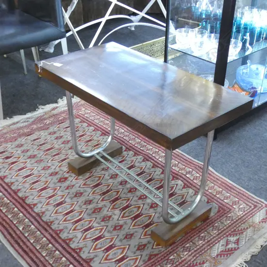 ART DECO CONSOLE TABLE, BOW CHROME LEGS  765 X 400MM