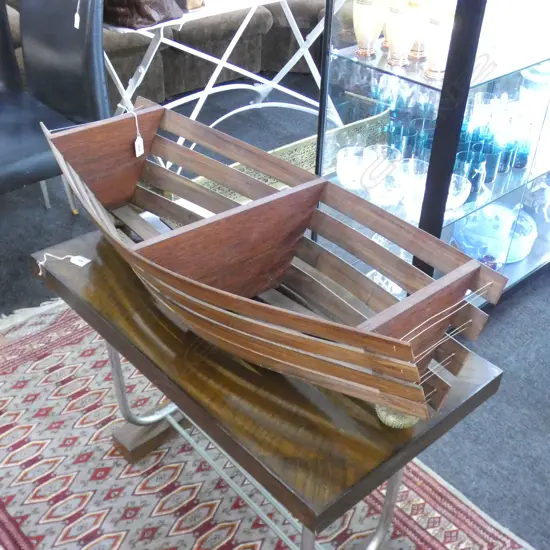 LARGE WOODEN FRUIT BASKET OF  BOAT FORM L.815mm