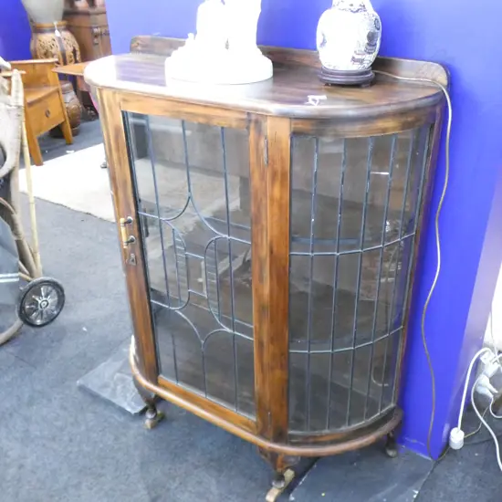 BEECH DEMI LUNE LEADLIGHT CHINA CABINET 970 x 360 x 1100mm