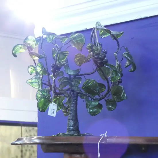 VINTAGE LARGE GRAPES WITH GREEN LEAF GRAPE TREE, H. 335mm