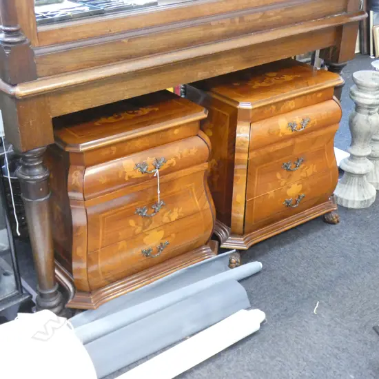 PR ITALIAN VINTAGE INLAID WOODEN 3 DRAWER BEDSIDE TABLES