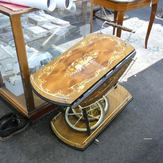 ITALIAN INLAID BAR CART WHEEL A/F
