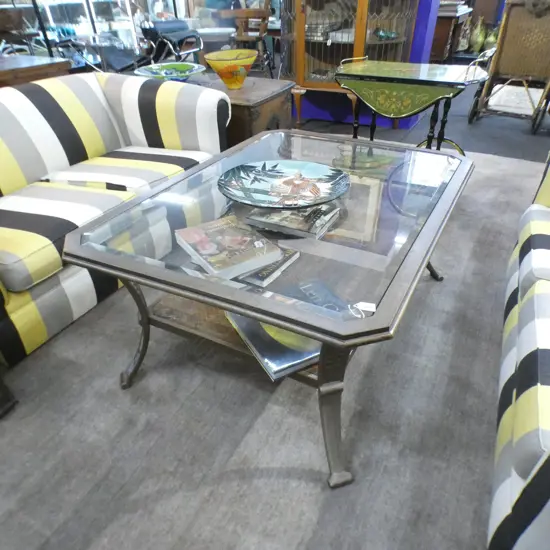 METAL COFFEE TABLE GLASS TOP 1200x890mm