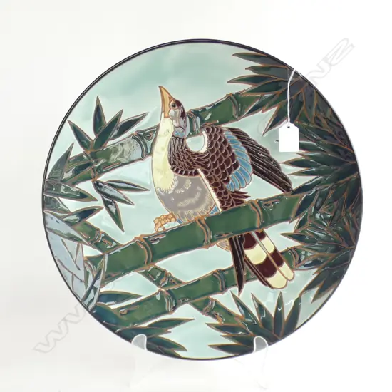 JAPANESE POLYCHROME LGE DISH BIRD & BAMBOO Dia.400mm