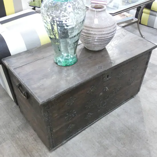 INDIAN STORAGE BOX WITH CUT BRASS DECORATION 1030 x 515 x 540mm