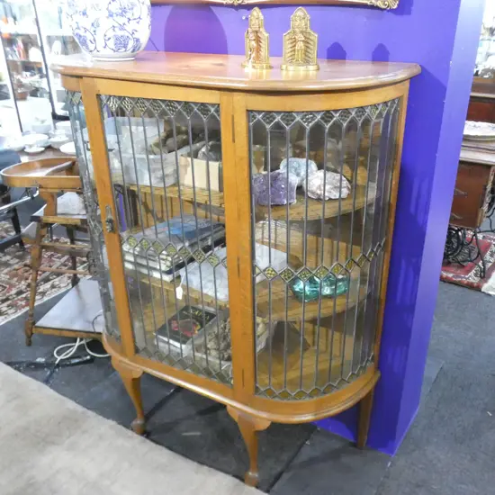 OAK LEADLIGHT DEMI LUNE CHINA CABINET 1060 x 410 x 1310mm