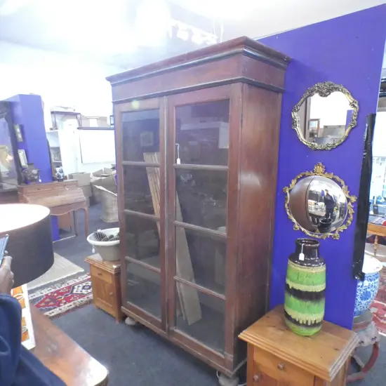 TEAK GLAZED CABINET 1240 x 450 x 2000mm (hinges need attention)