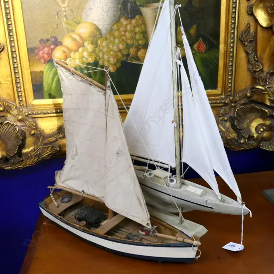 2 WOODEN SAILING SHIPS H.470mm