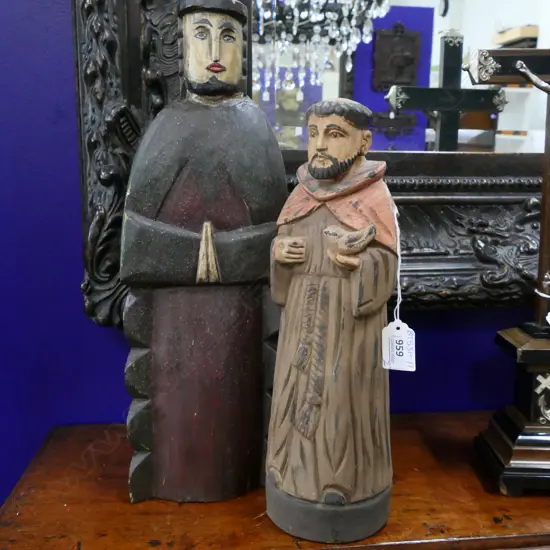 2 CARVED WOODEN RELIGIOUS FIGURES - TALLEST H 400MM