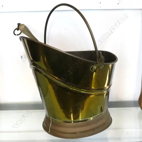 VINTAGE BRASS COAL BUCKET & POKER