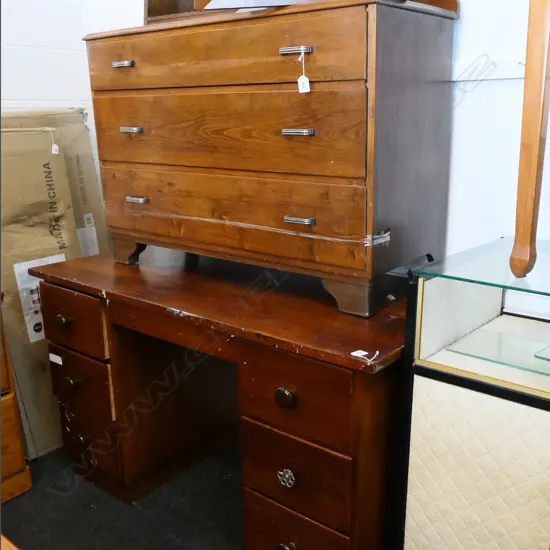 30s 3 DRAWER OAK CHEST OF DRAWERS + DESK...