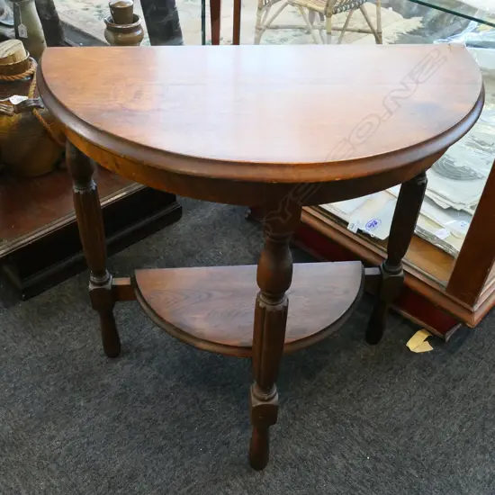 OAK HALF ROUND HALL TABLE WITH BASE SHELF  L 640MM 650MM