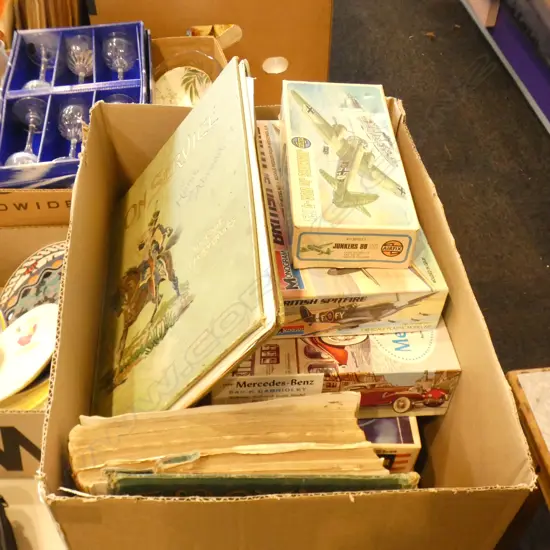 BOX LOT MILITARY MODEL KITS + 2 BOOKS