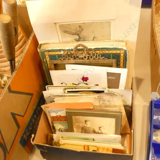 BOX LOT ASST. POSTCARDS,COMICS ETC