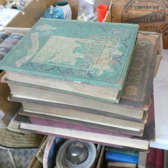 4 ANTIQUE BOUND BOOKS; ILLUSTRATED LONDON NEWS 1887, 2x THE IMPERIAL SHAKESPERE + DON QUIXOTE