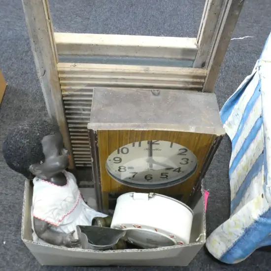 BOX 2 CLOCKS. DOLL. 2 WASH BOARDS A.F. ETC