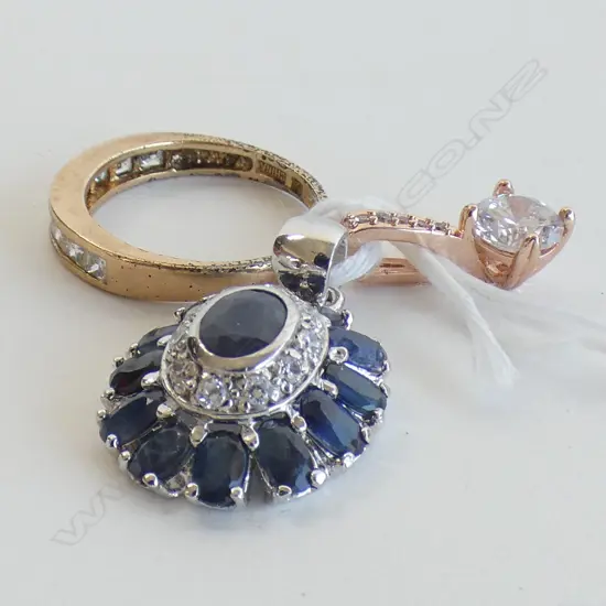 GOLD PLATED RING/SAPPHIRE PENDANT/FAUX DIAMOND PENDANT