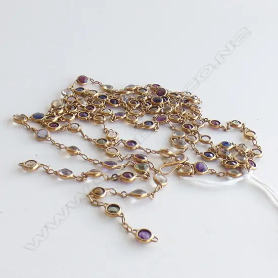 GOLD & MULTIGEM NECKLACE (FAULTS) 27.9 GRAMS