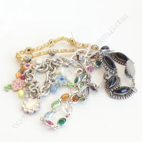 SILVER GILT BRACELET & 4 OTHER SILVER BRACELETS