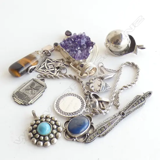BAG 925 SILVER PCS INCL PENDANT W AMETHYST  TOTAL WGT 63.2