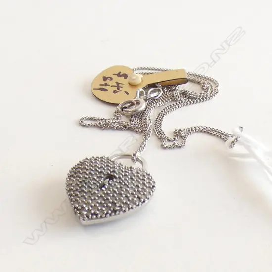 SILVER PADLOCK PENDANT FAUX DIAMONDS ON SILVER CHAIN